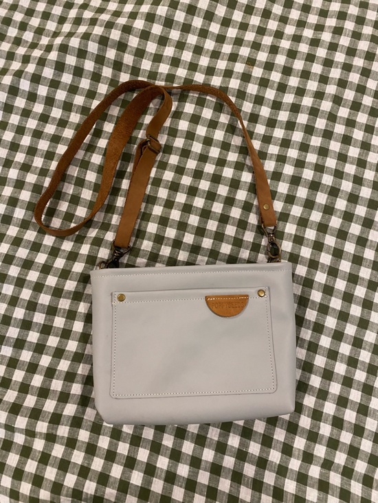 Poppyseed Handbags - Leather Light Gray Crossbody Bag with Tan Leather Accents